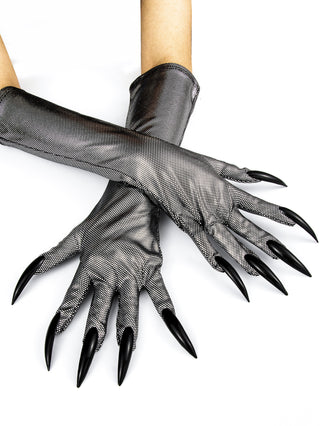 Handskar Djävul eller katt svart silver
