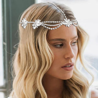Charlston 1920s hair accessory silver with rhinestone flowers