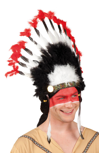 indian mohawk accessoar vitt, röd & svart