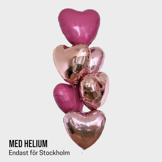 Helium ballongbukett hjärta 💕 rosa 6st