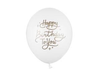 Latexballonger Happy Birthday Vit/guld 30cm, 6-pack
