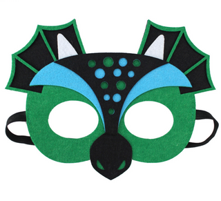 drak mask grön med svarta och blåa detaljer