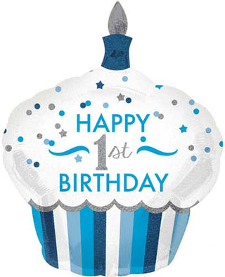 Happy 1st Birthday Blå Cupcake Heliumballong 73x91cm
