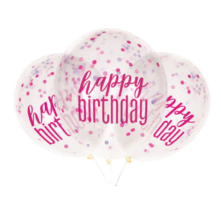 Latexballonger Happy Birthday Konfetti Rosa