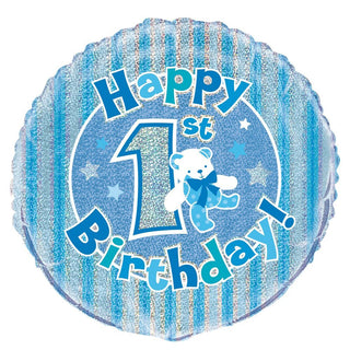 1st Birthday Blå Nalle Heliumballong 18"