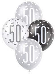 Latexballonger Vitt,svart och silver 50år 6-pack