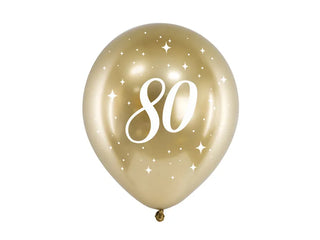 80 guld chromé latexballonger 6-pack