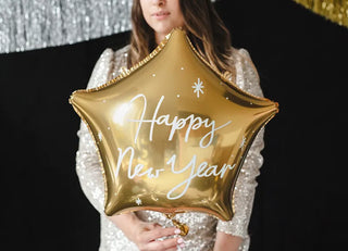 Happy New Year Stjärna Guld Ballong 46cm