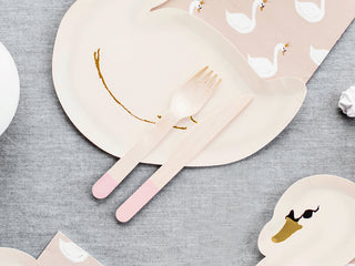 pink wooden cutlery