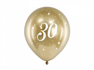 30 gold chrome latex balloons 6-pack