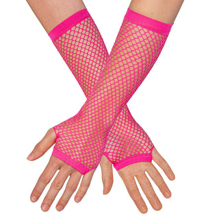 Armbågslånga näthandskar, neonrosa (par)