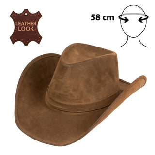 Cowboyhatt Wyoming, brun (läderimitation)