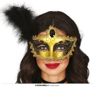 Eye Mask Gold &amp; Black Feather