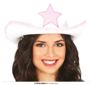 Cowboy Hatt Vit med Rosa Stjärna