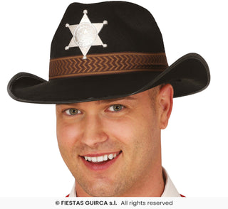 Svart Sheriff Cowboy Hatt