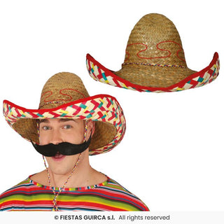 Mexicansk stråhatt 50 cm, dekorerad