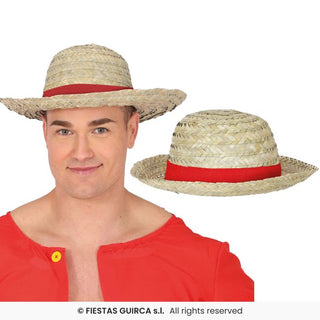 Halmhatt med Rött Band – Ruffy One Piece Maskeradtillbehör Vuxen