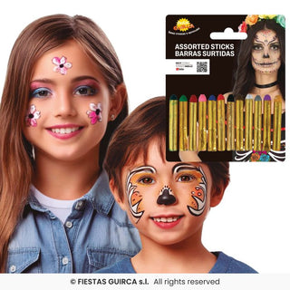 Sminkkritor 12-pack – Ansiktsfärg & Kroppsmålning för Maskerad & Fest