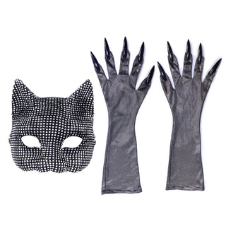 Gloves Devil or cat black silver