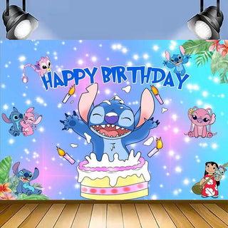 Stitch happy birthday bakgrund drop 150x100cm