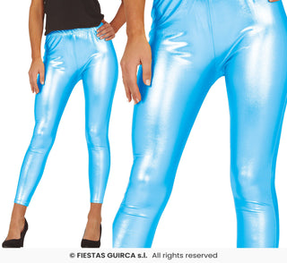 Himmelsblå Metalliska Leggings – Maskeradkläder & Festkläder One Size