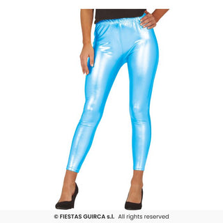 Himmelsblå Metalliska Leggings – Maskeradkläder & Festkläder One Size