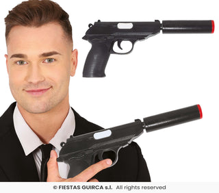 Svart Pistol med Ljuddämpare 25cm