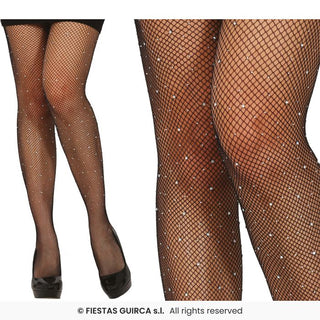 Fishnet-strumpbyxor med glittersten, svart, vuxen