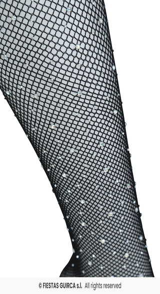 Fishnet-strumpbyxor med glittersten, svart, vuxen