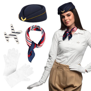 Flygvärdinneset (keps, handskar, scarf och namnbricka)
