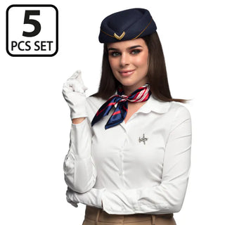 Flygvärdinneset (keps, handskar, scarf och namnbricka)