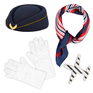 Flygvärdinneset (keps, handskar, scarf och namnbricka)