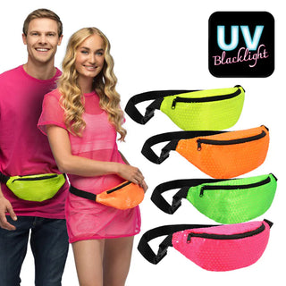 Midjeväska med paljetter, 4 neonfärger, blandat, UV