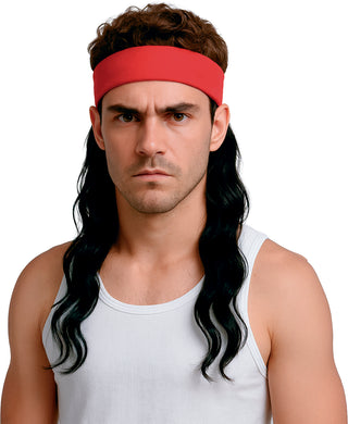 Brun peruk med rött band (Vuxenstorlek)
