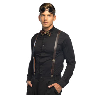 Tillbehörsset Steampunk (partyglasögon, fluga och hängslen)