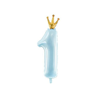 Number balloon #1 with Crown Light blue