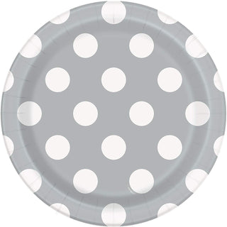 Paper plates grey/Silver Polka 17.1cm 8-pack