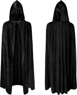 Svart Cape Med Luva mantel sammet