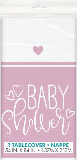 bordsduk babyshower rosa hjärtan 137.16cm x 213.36cm