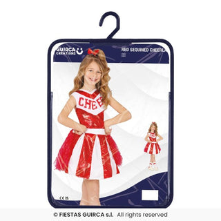 Röd paljettcheerleader maskeraddräkt – barn, 10–12 år (151 cm)