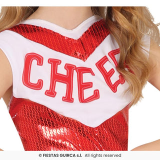 Röd paljettcheerleader maskeraddräkt – barn, 10–12 år (151 cm)