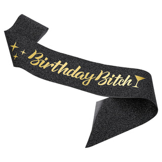 Ordensband Birthday Bitch svart med Guld text
