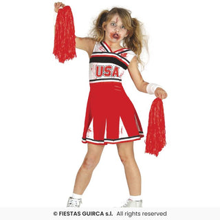 Zombie-cheerleader maskeraddräkt – barn, 10-12 år (151 cm)