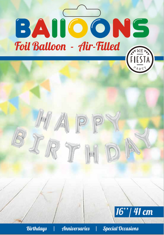 Folieballong Text 16" "Happy Birthday" Silver