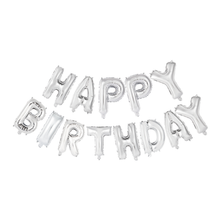 Folieballong Text 16" "Happy Birthday" Silver