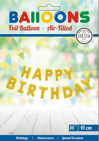 Folieballong Text 16" "Happy Birthday" Guld