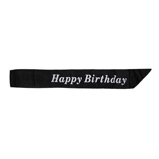 Ribbon Happy Birthday Black with silver text