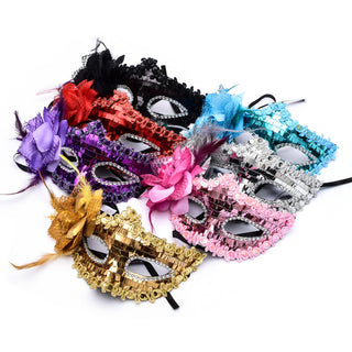 Venetiansk Mask med Paljetter och Blomma