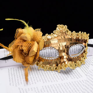 Venetiansk Mask med Paljetter och Blomma