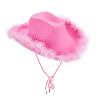 Rosa Cowboy Hatt med Fjädrar